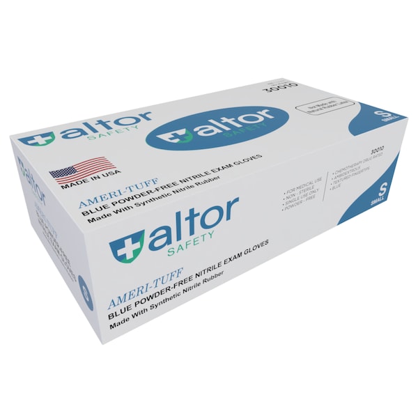 Altor Safety Disposable Gloves, Nitrile, Chemical Resistant, General Purpose, 6 mil, S, Blue, 100 PK 30010 - main